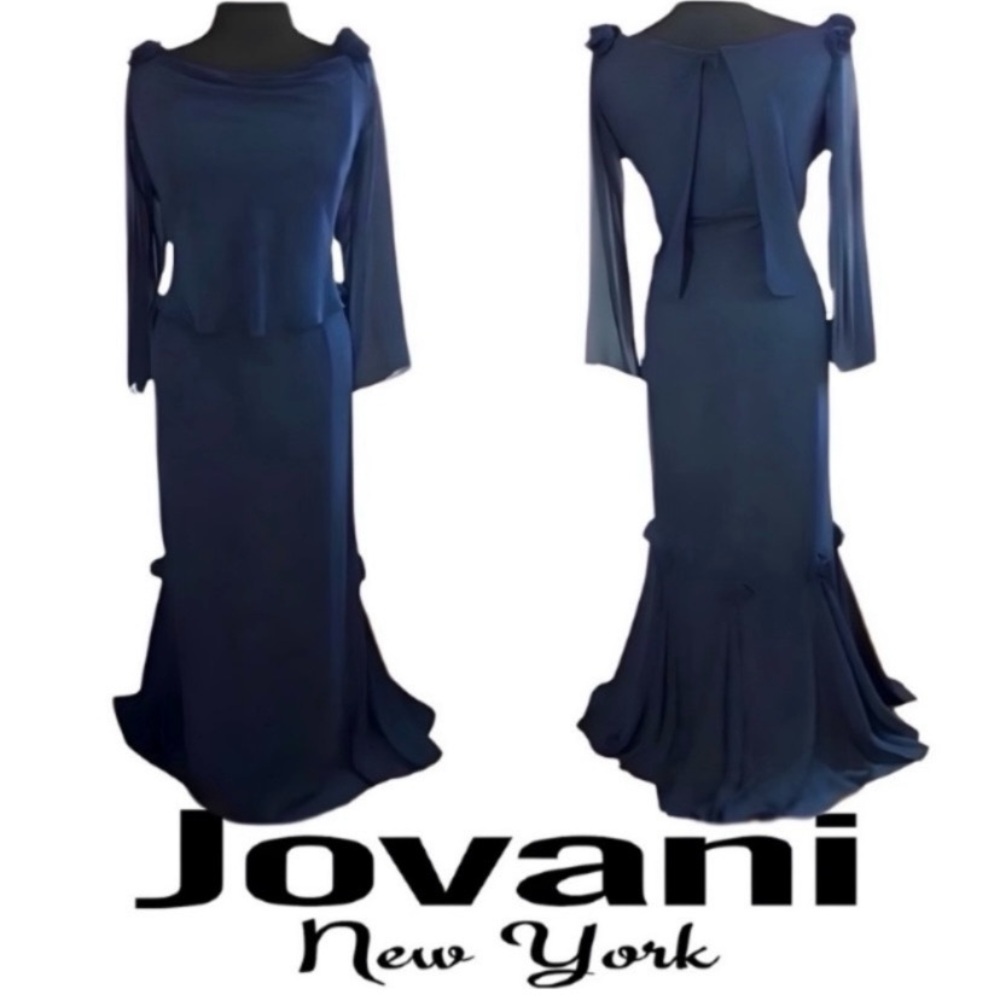 Jovani Gown Women’s Size 14, Mother Of The Bride Blue Formal Long Sleeve Dress